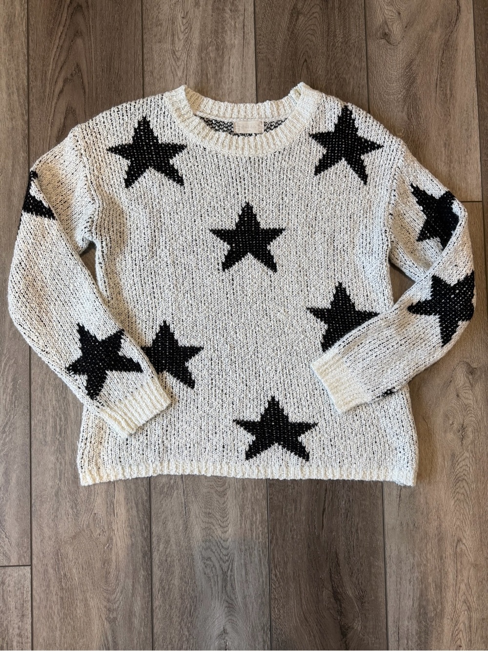 Altar’d State- Cozy White and Black Star-Pattern Knit Sweater (S/M)
